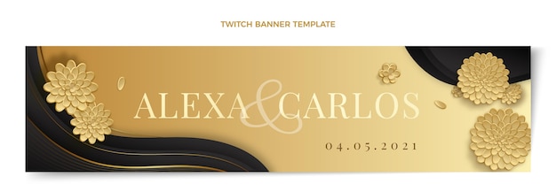 Realistic luxury golden wedding twitch banner