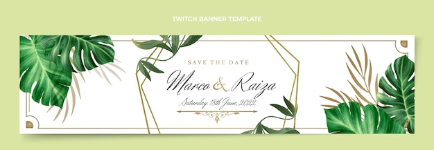 Realistic luxury golden wedding twitch banner