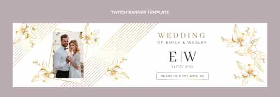 Free vector realistic luxury golden wedding twitch banner