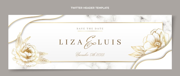 Realistic luxury golden wedding twitter header