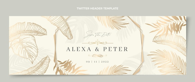 Realistic luxury golden wedding twitter header