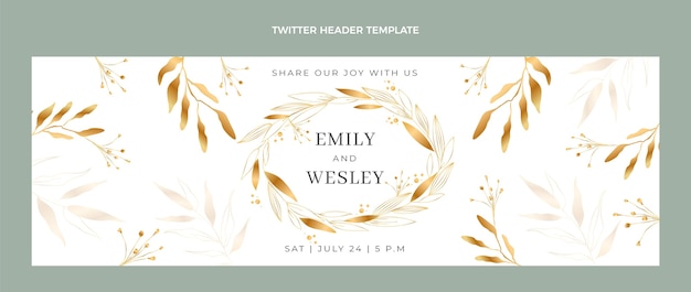 Free vector realistic luxury golden wedding twitter header