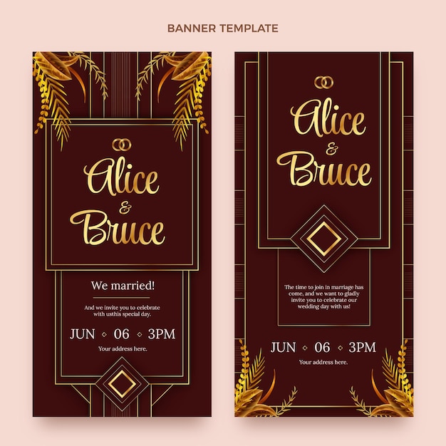 Free vector realistic luxury golden wedding vertical banners