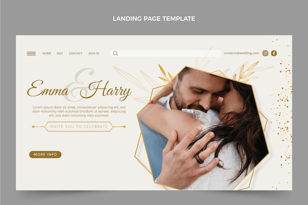 Free vector realistic luxury golden wedding web template