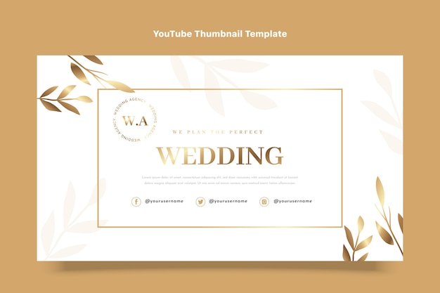 Free vector realistic luxury golden wedding youtube channel art