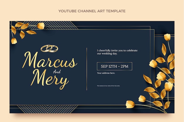 Realistic luxury golden wedding youtube channel