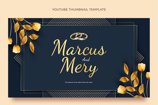 Free vector realistic luxury golden wedding youtube thumbnail