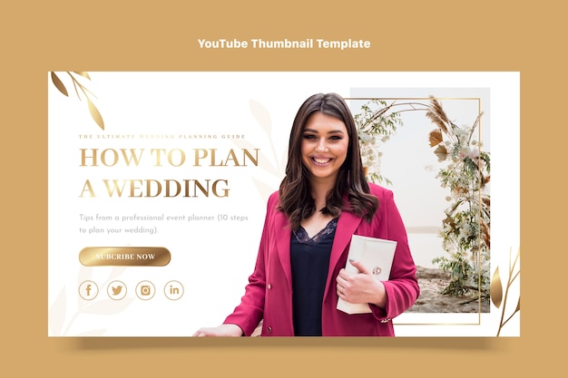 Free vector realistic luxury golden wedding youtube thumbnail