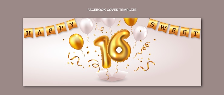 Бесплатный Вектор реалистичная роскошная обложка facebook sweet 16