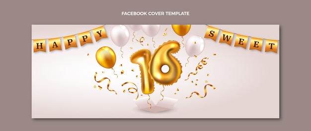 Реалистичная роскошная обложка facebook sweet 16