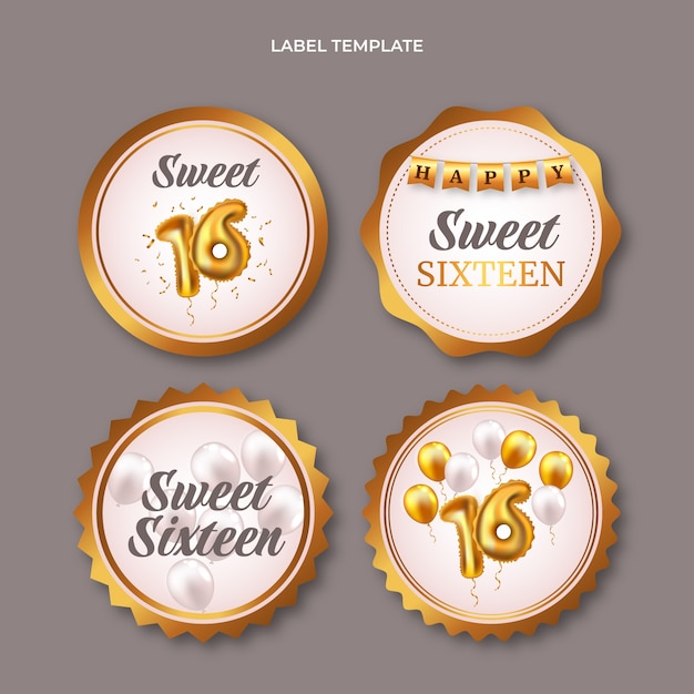 Free vector realistic luxury sweet 16 labels