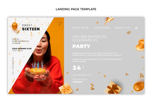 Realistic luxury sweet 16 landing page template