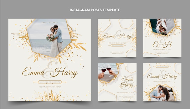 Free vector realistic luxury wedding instagram post