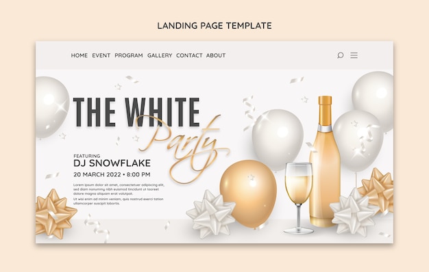 Realistic luxury white party landing page