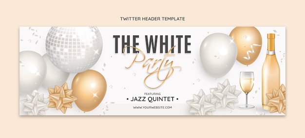 Free vector realistic luxury white party twitter header