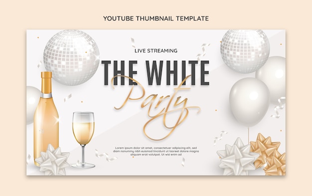 Free vector realistic luxury white party youtube thumbnail