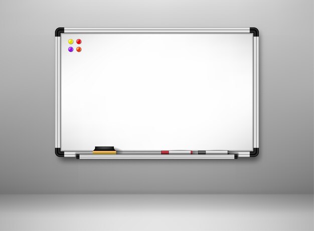 Realistic magnet whiteboard on the wall