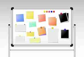 無料ベクター ノート付きのリアルなマグネットホワイトボード