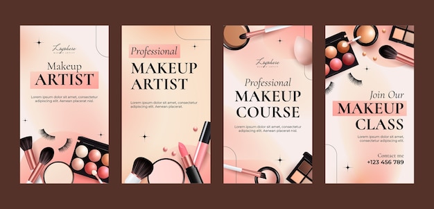 Free vector realistic makeup artist instagram stories collection