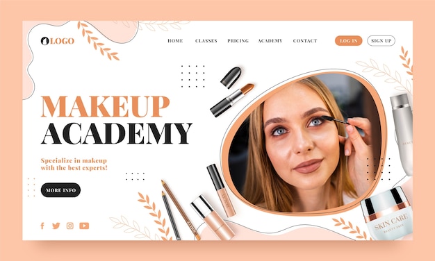 Free vector realistic makeup artist landing page template