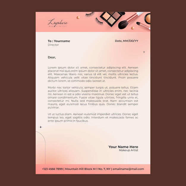 Free vector realistic makeup artist letterhead template