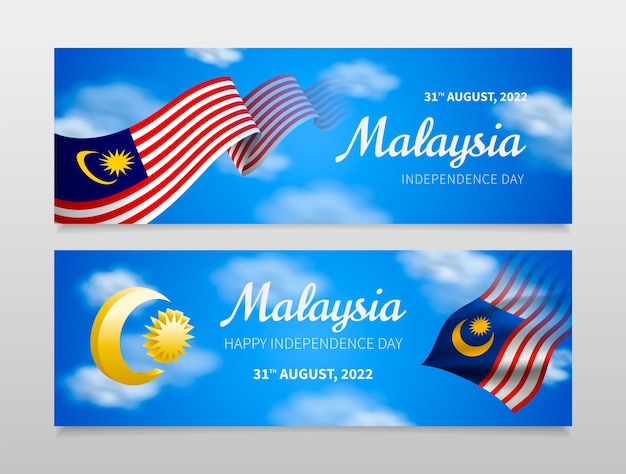 Free vector realistic malaysia day horizontal banners set