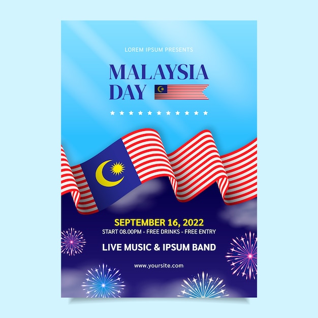 Vettore gratuito modello realistico del manifesto del giorno dell'indipendenza della malesia