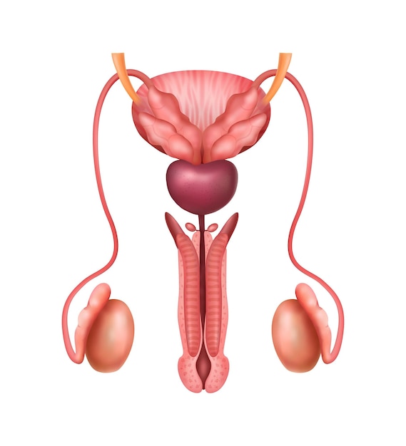 Vettore gratuito composizione anatomica del sistema riproduttivo umano dei genitali maschili realistici con immagini realistiche su sfondo bianco