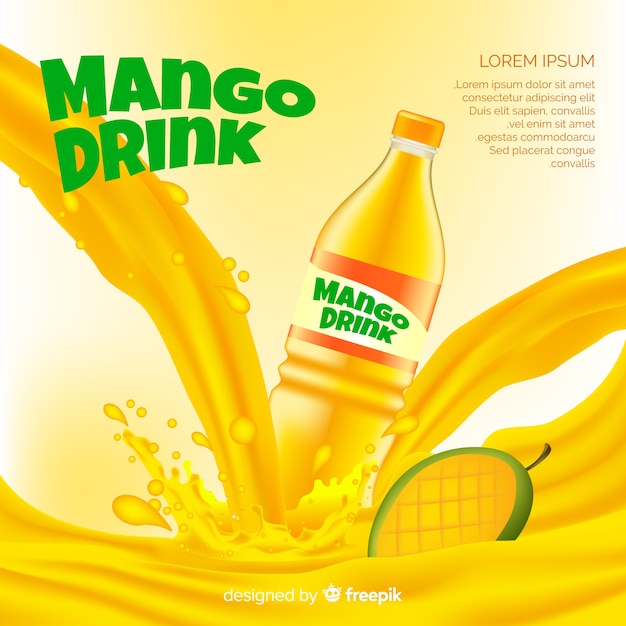 Free vector realistic mango juice advertisement