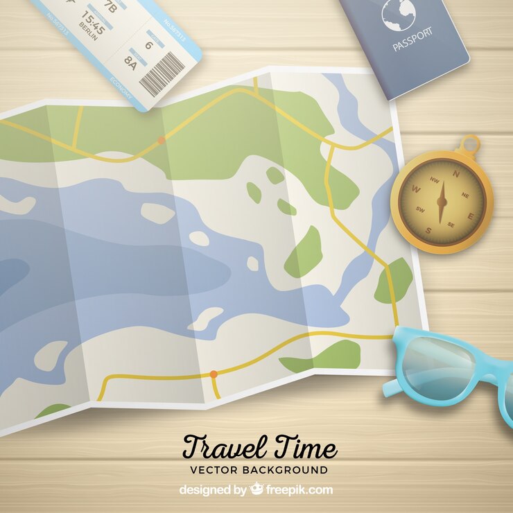 Free Vector realistic map with travel elements