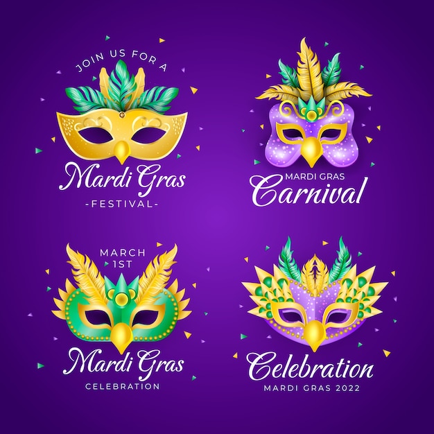 Free vector realistic mardi gras badges collection