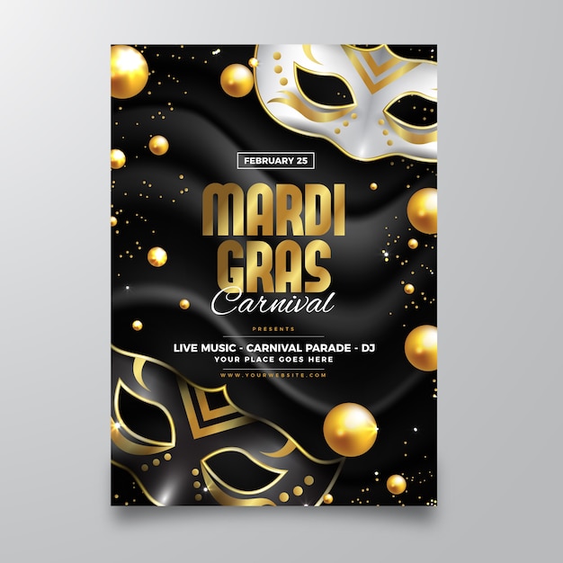 Realistic mardi gras flyer template