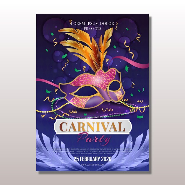 Realistic mardi gras flyer template