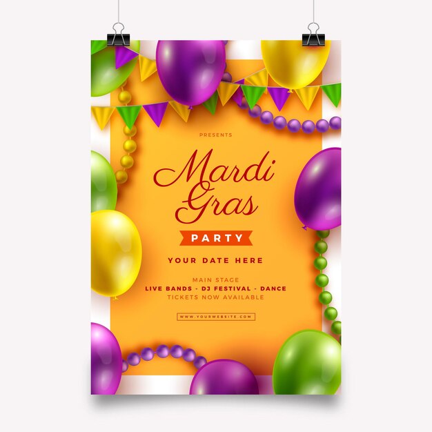 Realistic mardi gras flyer template