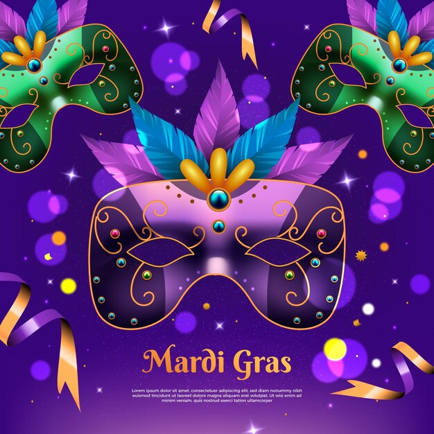 Realistic mardi gras illustration with colorful mask