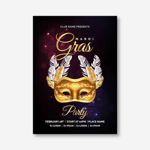 Free vector realistic mardi gras poster template