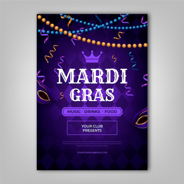 Free vector realistic mardi gras poster template