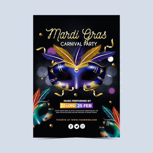 Free vector realistic mardi gras poster template