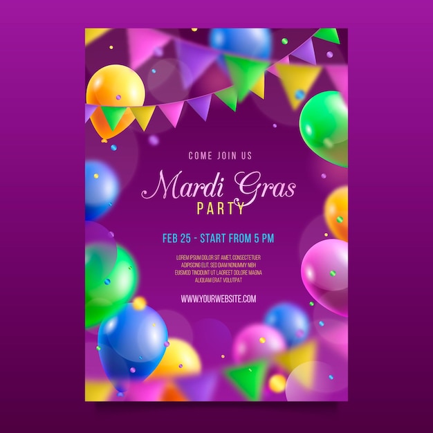 Free vector realistic mardi gras poster template