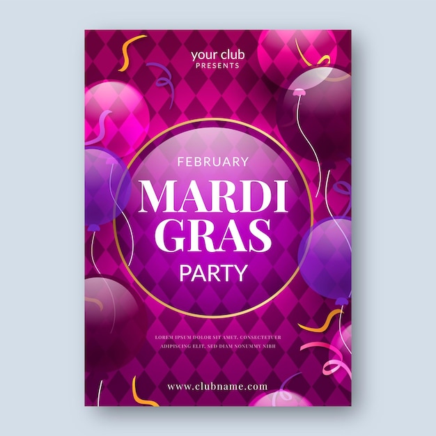 Vettore gratuito modello di poster realistico mardi gras