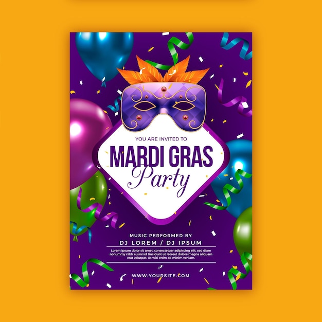 Free vector realistic mardi gras poster template