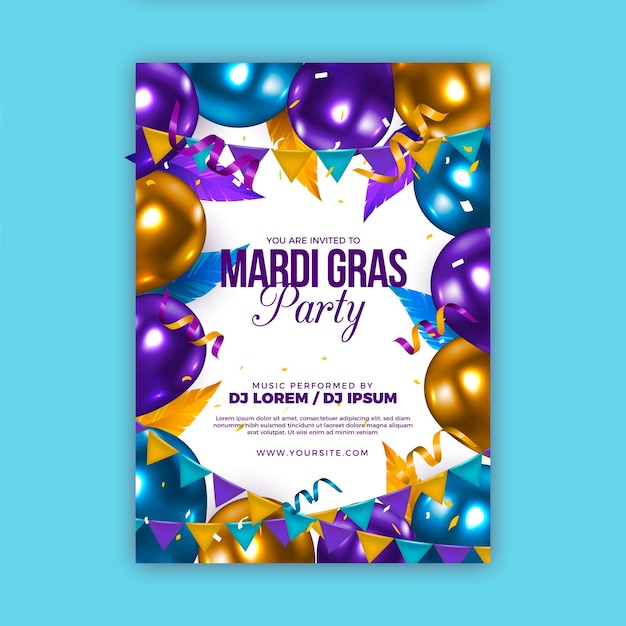 Modello di poster realistico mardi gras