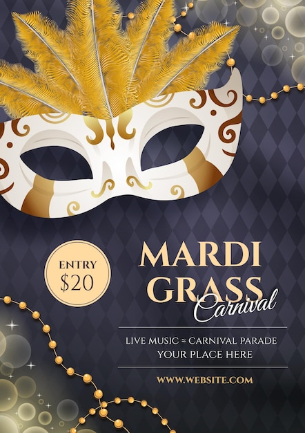 Free vector realistic mardi gras poster template