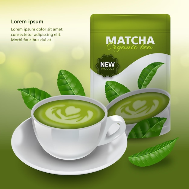 Vettore gratuito annuncio realistico del tè di matcha