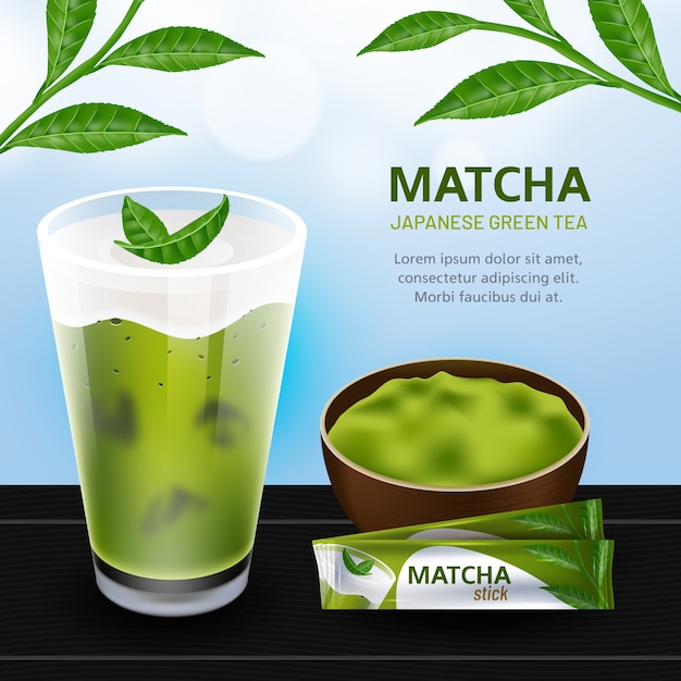 Vettore gratuito annuncio realistico del tè di matcha