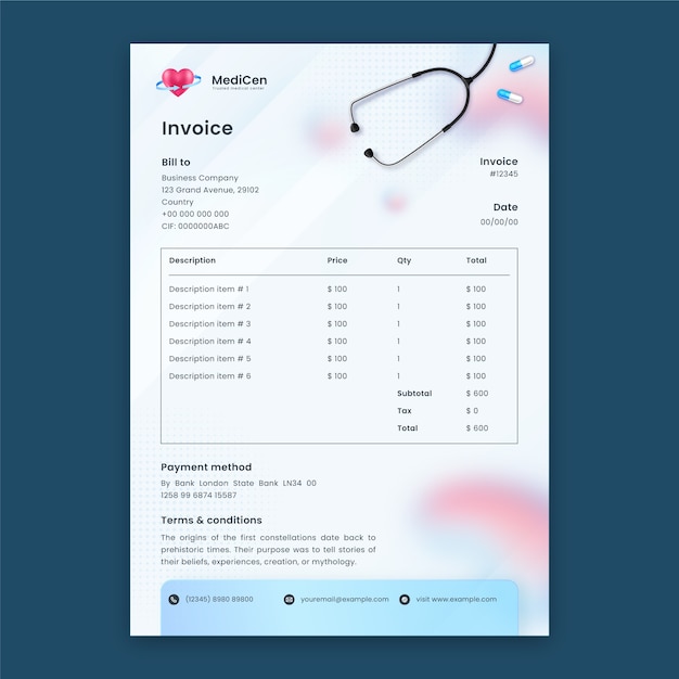 Free vector realistic medical center invoice template