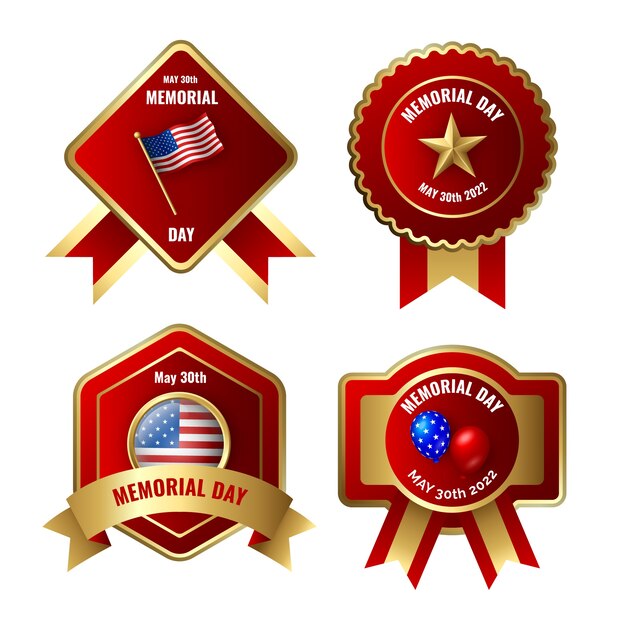 Realistic memorial day badges template