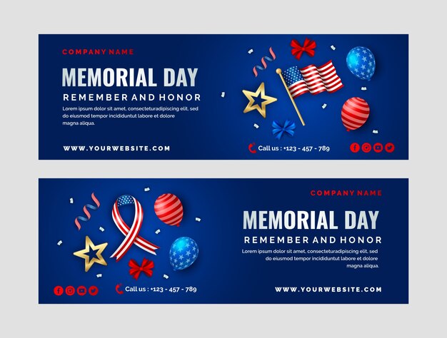 Free vector realistic memorial day banners pack