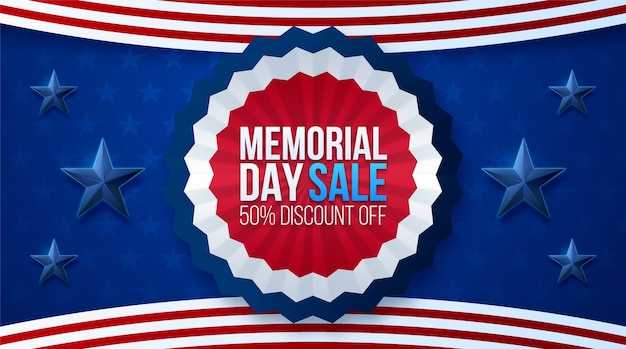 Realistic memorial day horizontal sale banner template