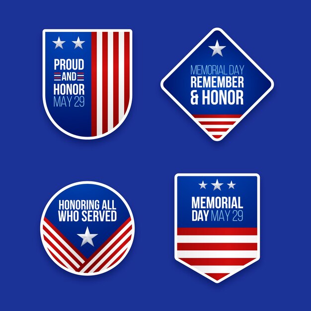 Realistic memorial day labels collection